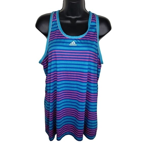 Adidas Climalite striped athletic racerback tank top Xl - Picture 1 of 6